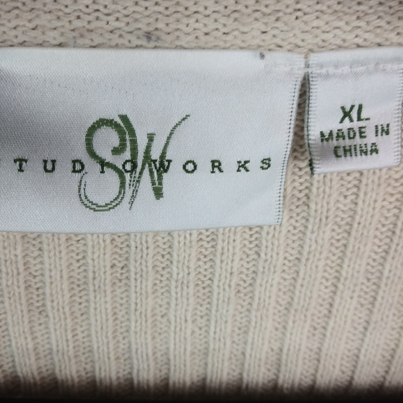 Studio Works XL Creme Cardigan Sweater Plus - Picture 6 of 10